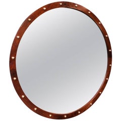 Round Brazilian Exotic Wood Mirror with Polished Brass Details