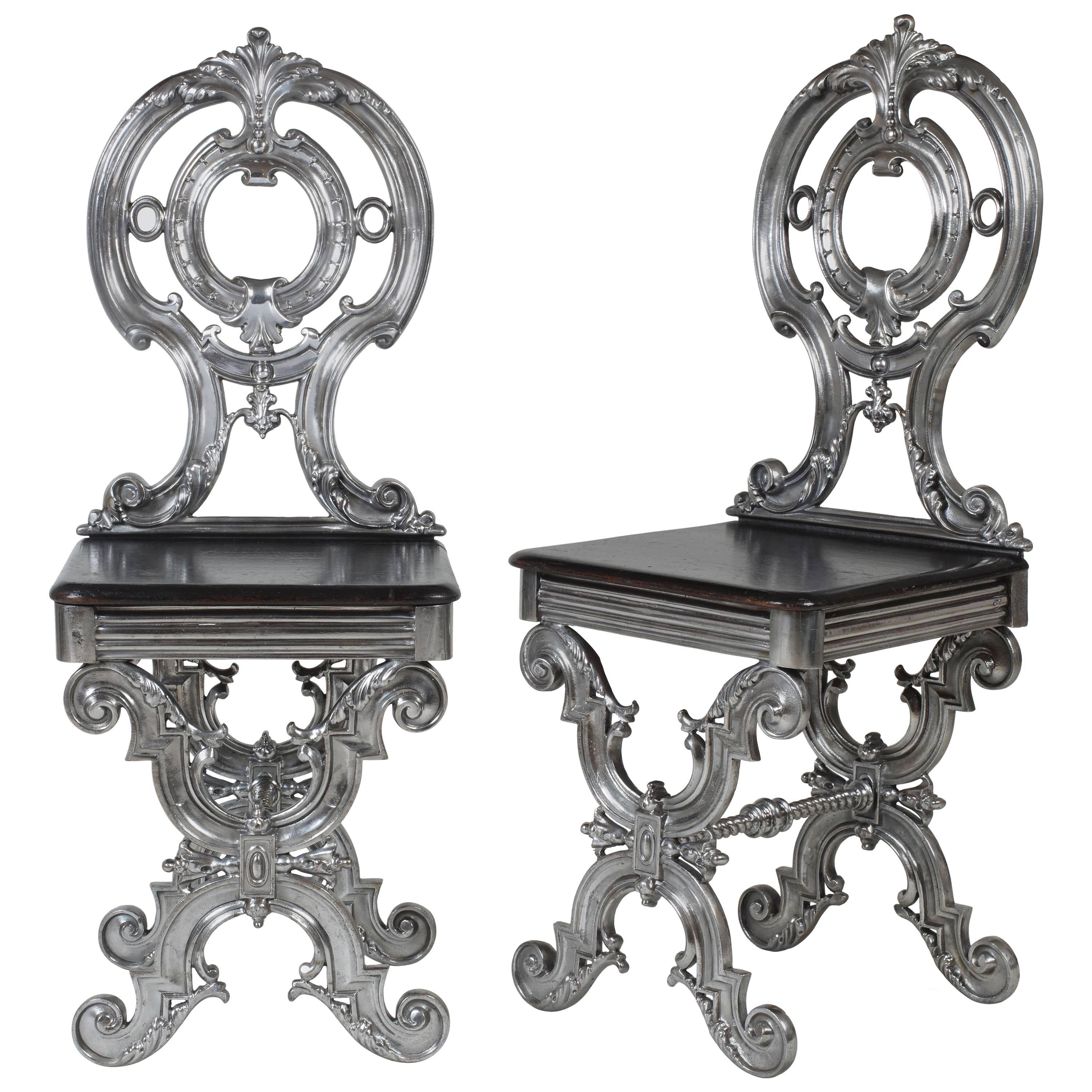 Pair of Iron Hall Chairs For Sale