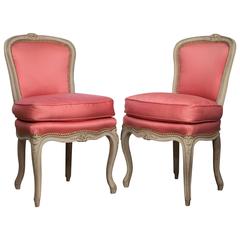 Vintage Pair of Louis XV Style Painted Side Chairs by Jansen