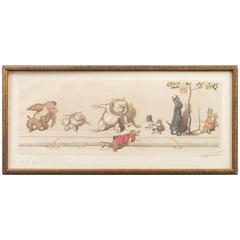 Vintage A la queue! 'Get in the line', Etching from Naughty Dogs of Paris