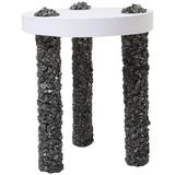 Hand Made Three-Leg Side Table of Pyrite and White Plaster, by Samuel Amoia