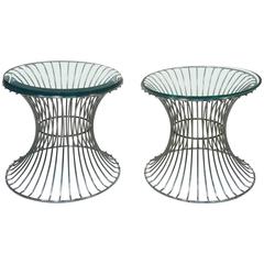 Wonderful Pair of Tables with Trumpeting Wire Bases by Warren Platner for Knoll