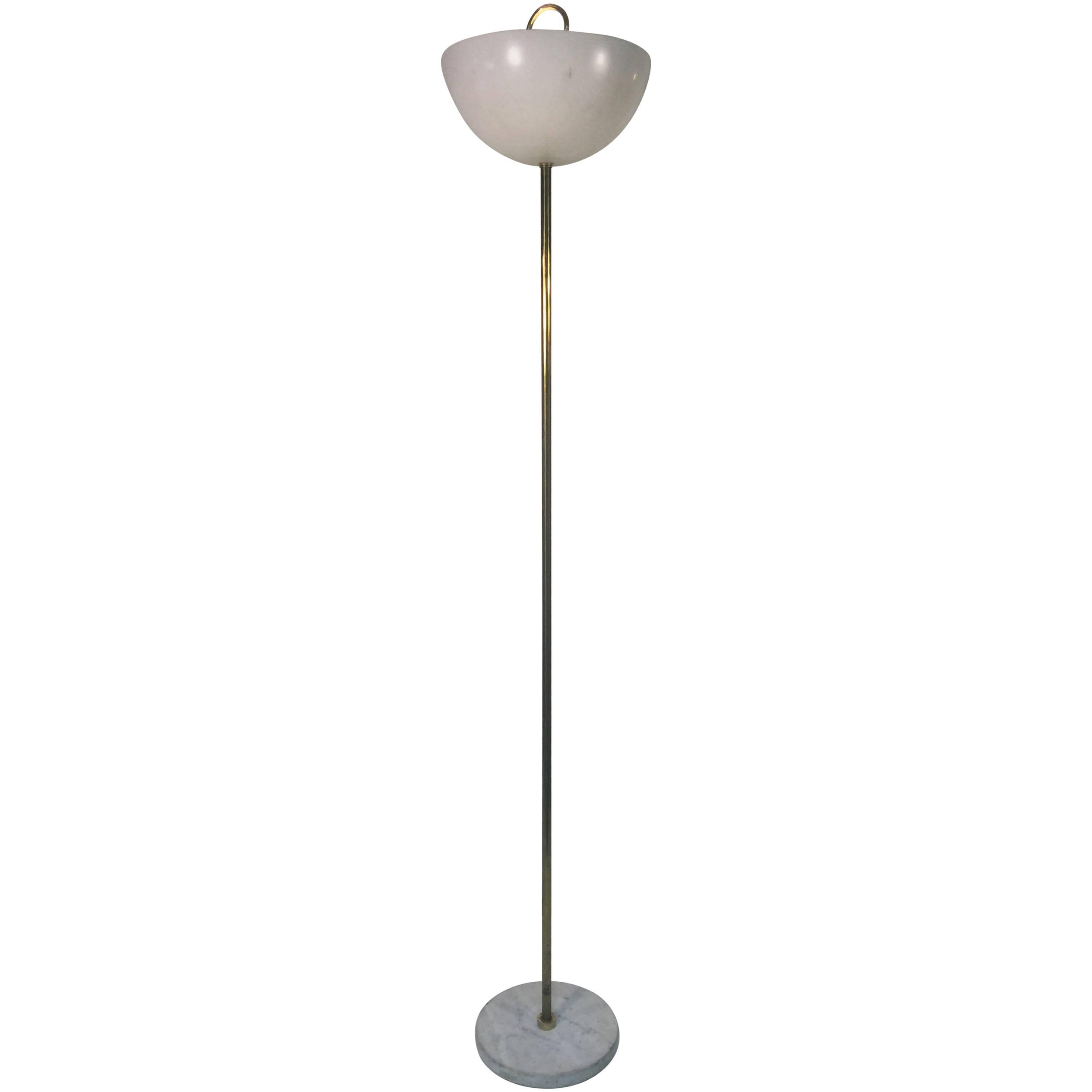 Unusual Italian Floor Lamp with Enamel Shade in the Manner of Angelo Lelli For Sale