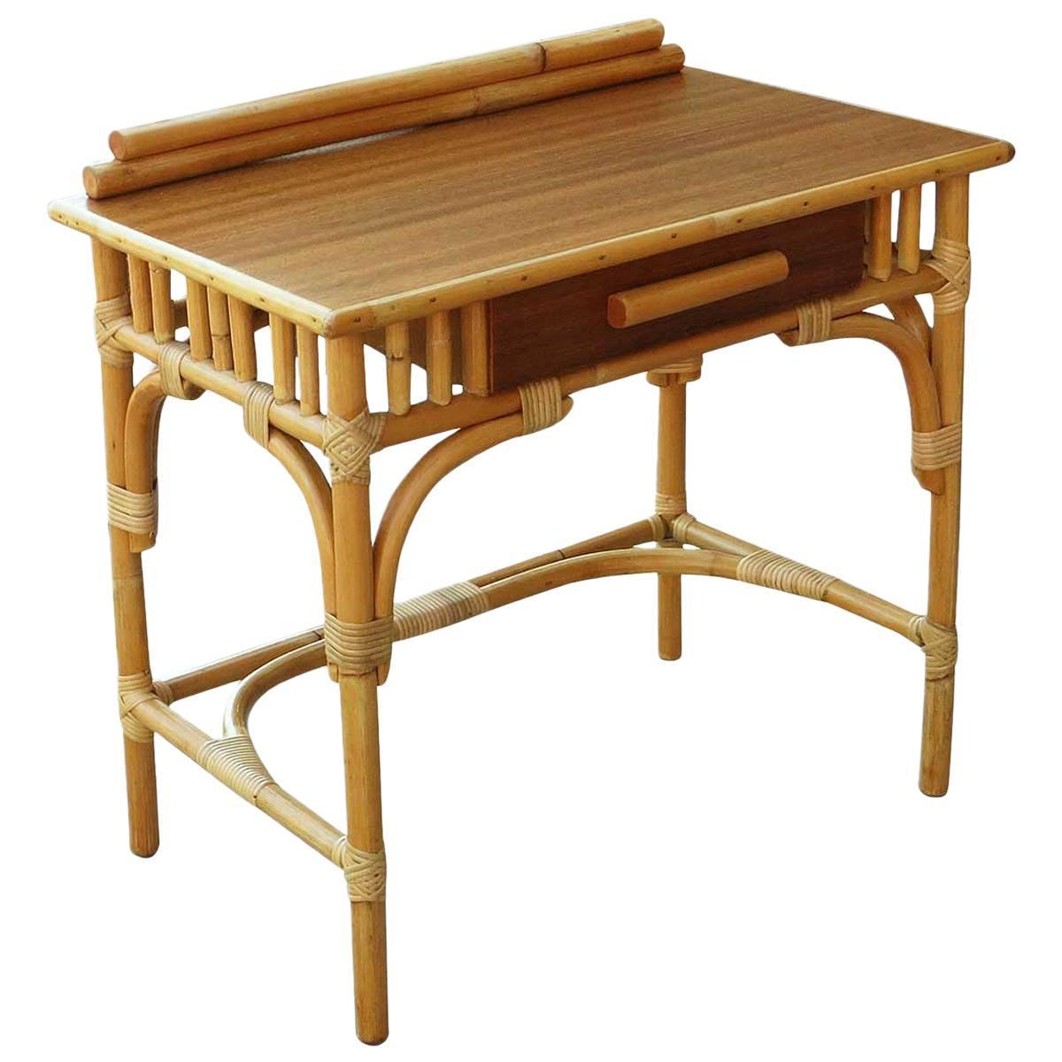 Small MidCentury Rattan Secretarial Desk For Sale at 1stdibs