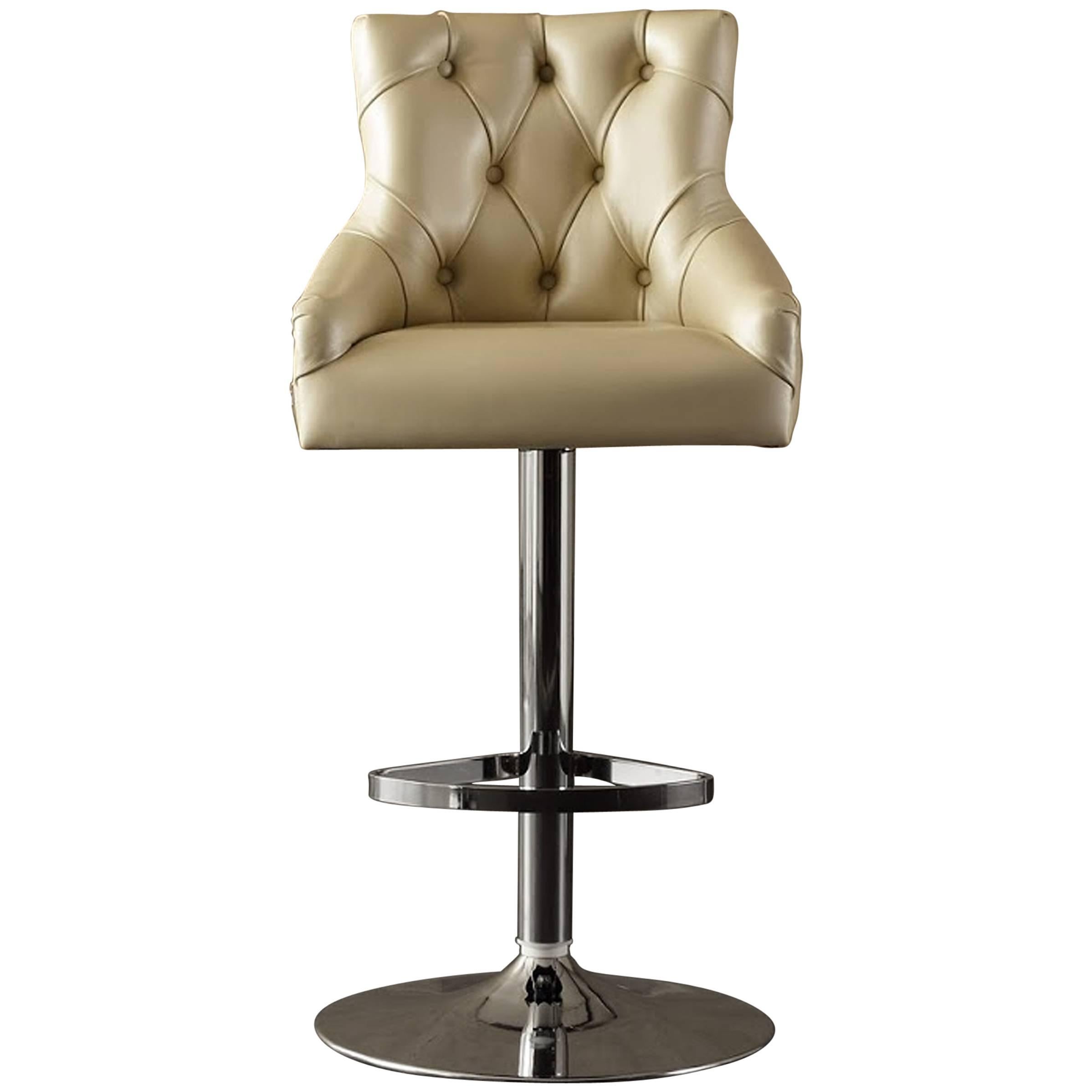 Catana Bar Stool in Polished Steel with Leather seat 