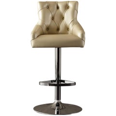 Catana Bar Stool in Polished Steel with Leather seat