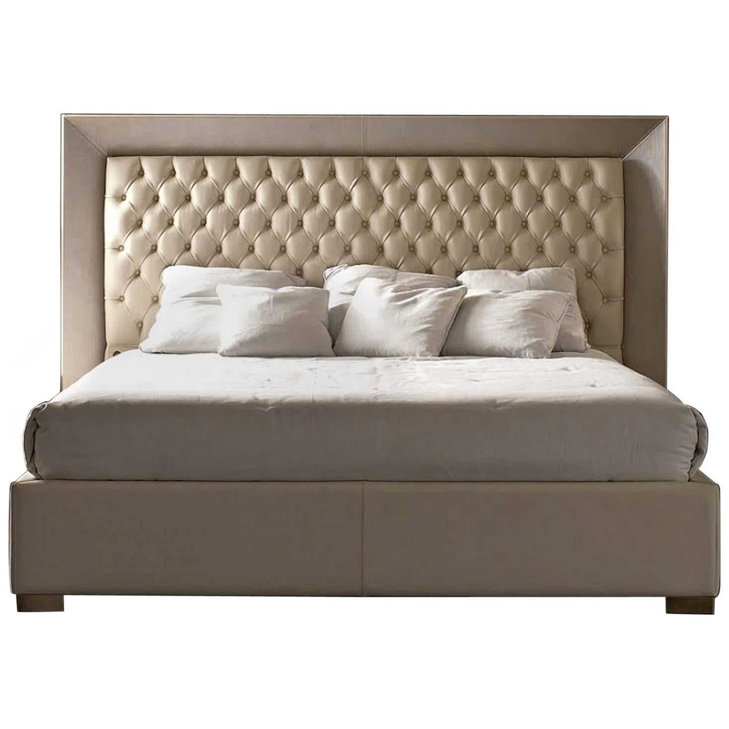 Kany Bed with Headboard and Frame in Leather 