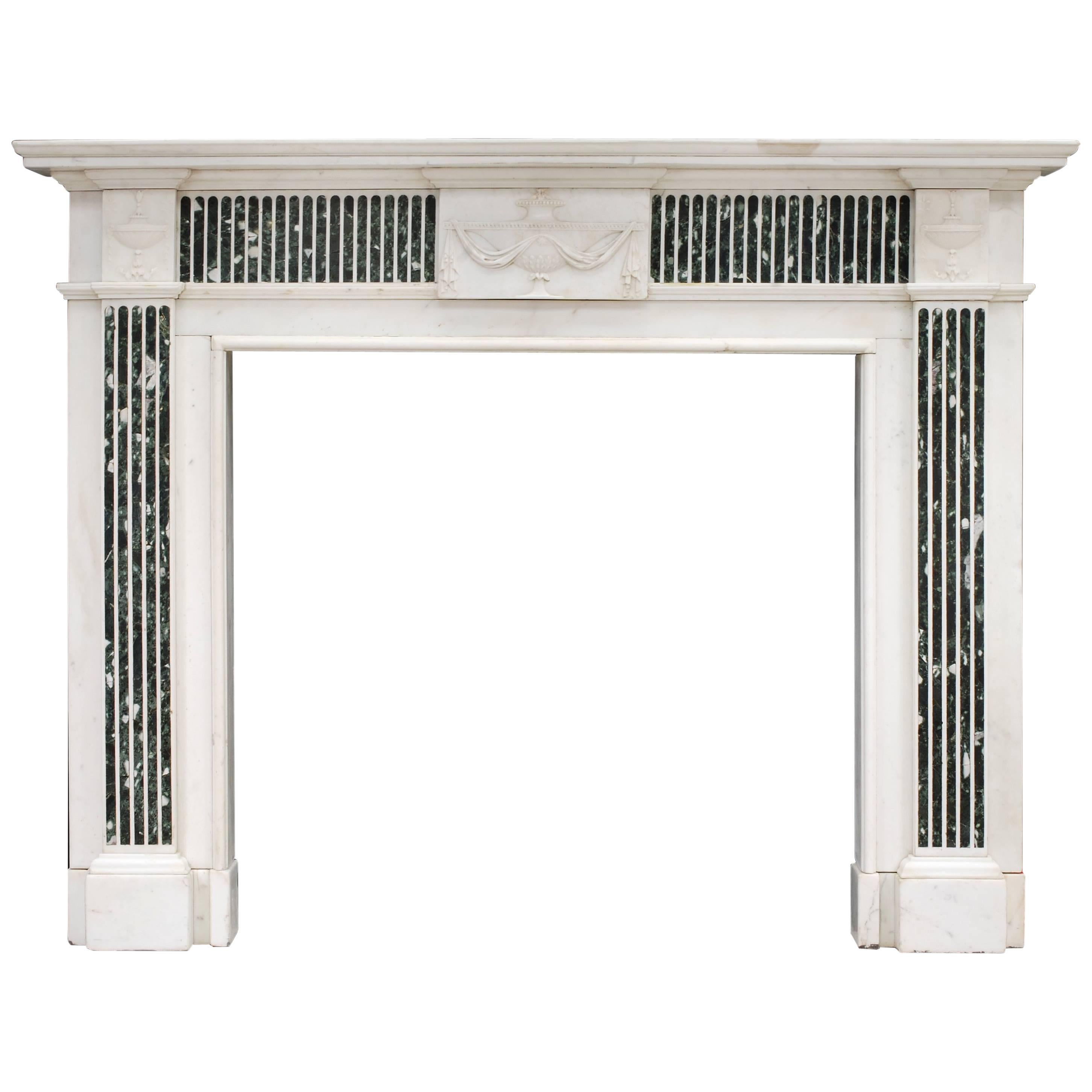 George III Style English Statuary Marble Fireplace with Inlaid Tinos Marble
