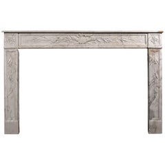 Antique 18th Century French Louis XVI Veined White Marble Fireplace