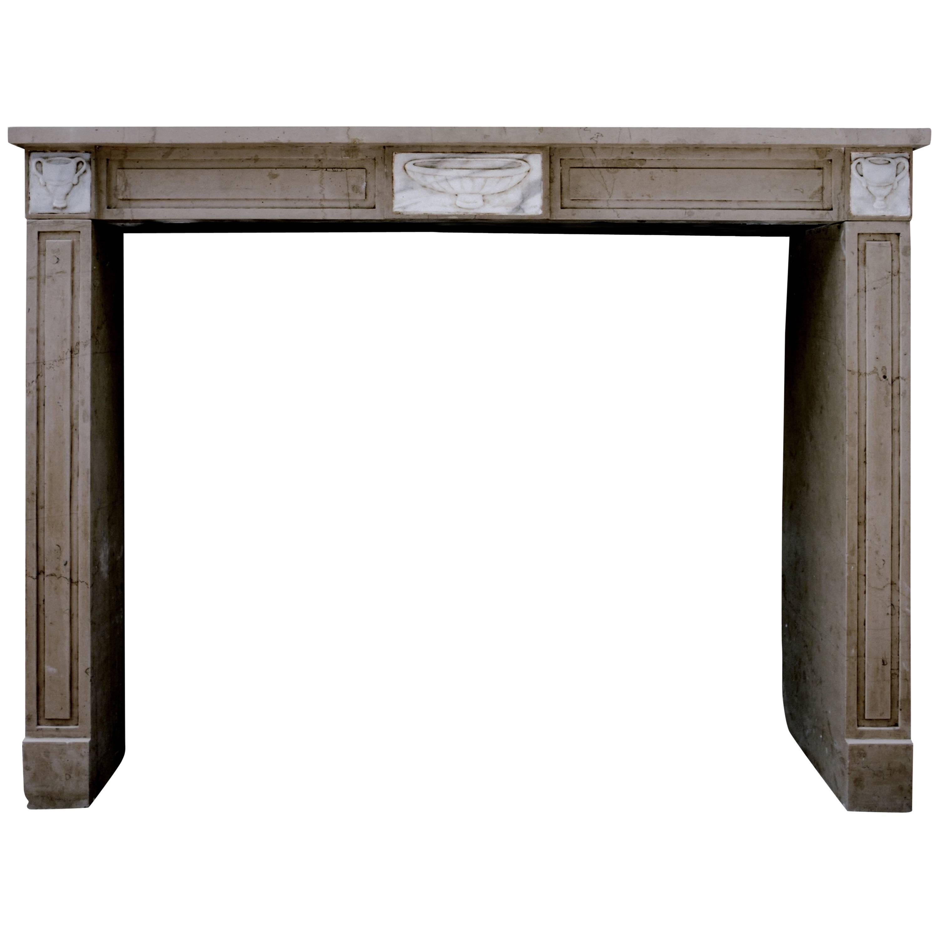 French Louis XVI Style Fireplace in Bourgogne Stone For Sale