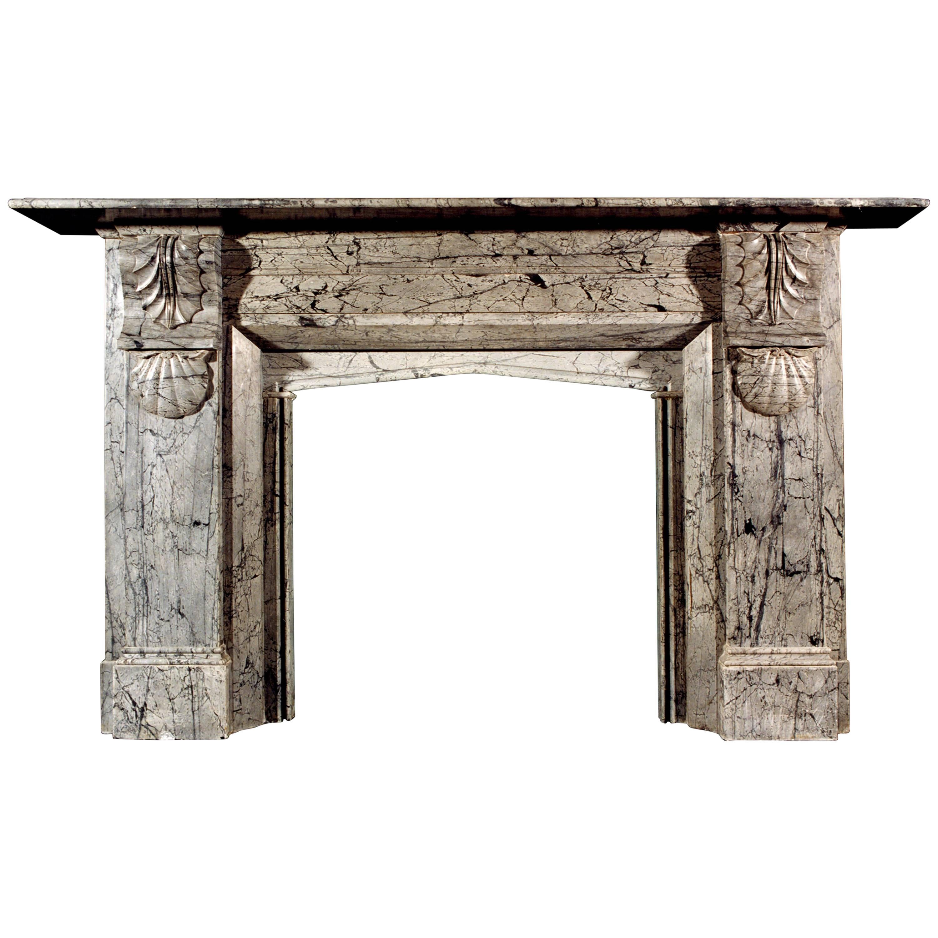 19th Century English Victorian Dove Grey Marble Mantelpiece For Sale