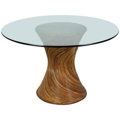 Rattan and Glass Oval Dining Table in the Style of Gabriella Crespi