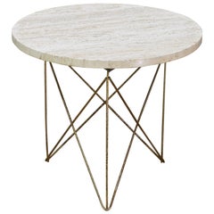 Brancusi Brass-Plated Rod Marble Side Table