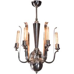 Paolo Buffa for Donzelli, Rare Italian 6 Light Silvered Bronze Chandelier 2