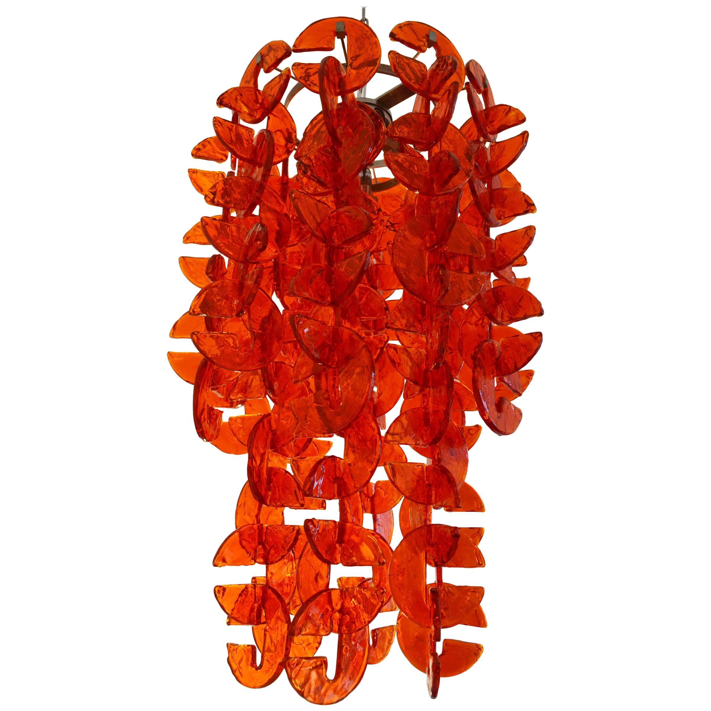 Orange Interlocking Murano Glass Chandelier