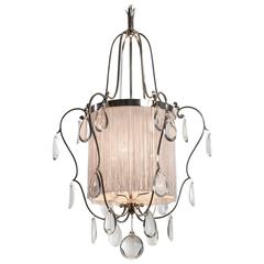 Elis Bergh, Swedish Silvered Brass, Silk and Glass Chandelier / Lantern