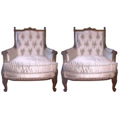 Pair of Louis XVI Style Giltwood Bergere Chairs