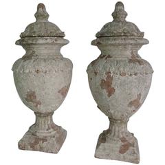 Pair of Painted Neoclassical Terracotta Urns 8