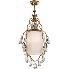 Elis Bergh for C.G. Hallberg, Swedish Brass, Silk and Glass Chandelier / Lantern