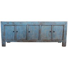Vintage Light Blue Five-Drawer Elm Sideboard