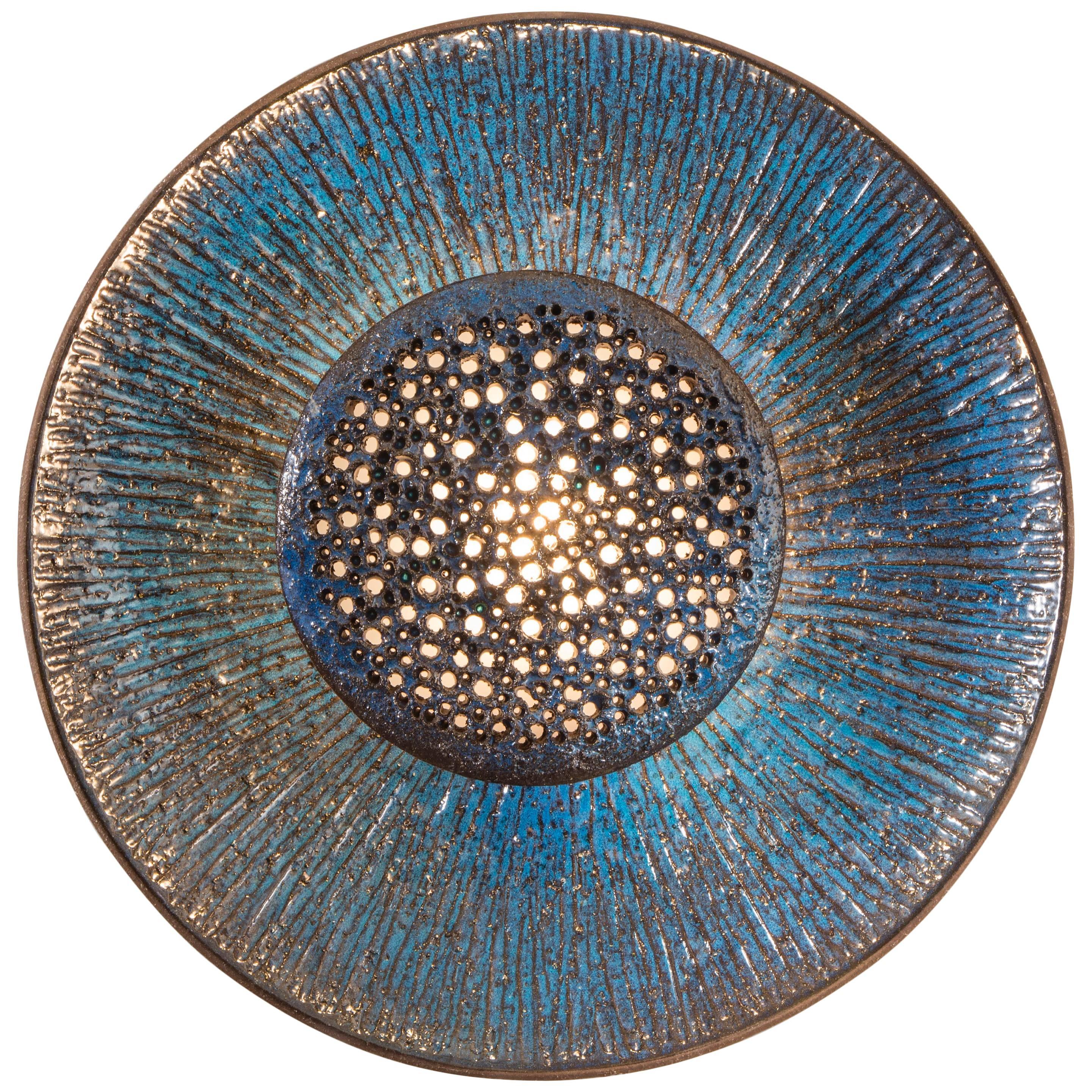 Sejer Keramikfabrik, Rare and Large Danish Stoneware Blue Glazed Sconce