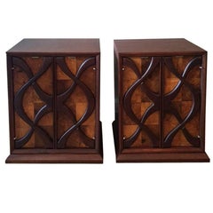 Impressive Hollywood Regency Raised Decorative Panel Nightstands