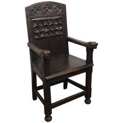 Very Old Gothic Style Chair with Carved Animal Heads