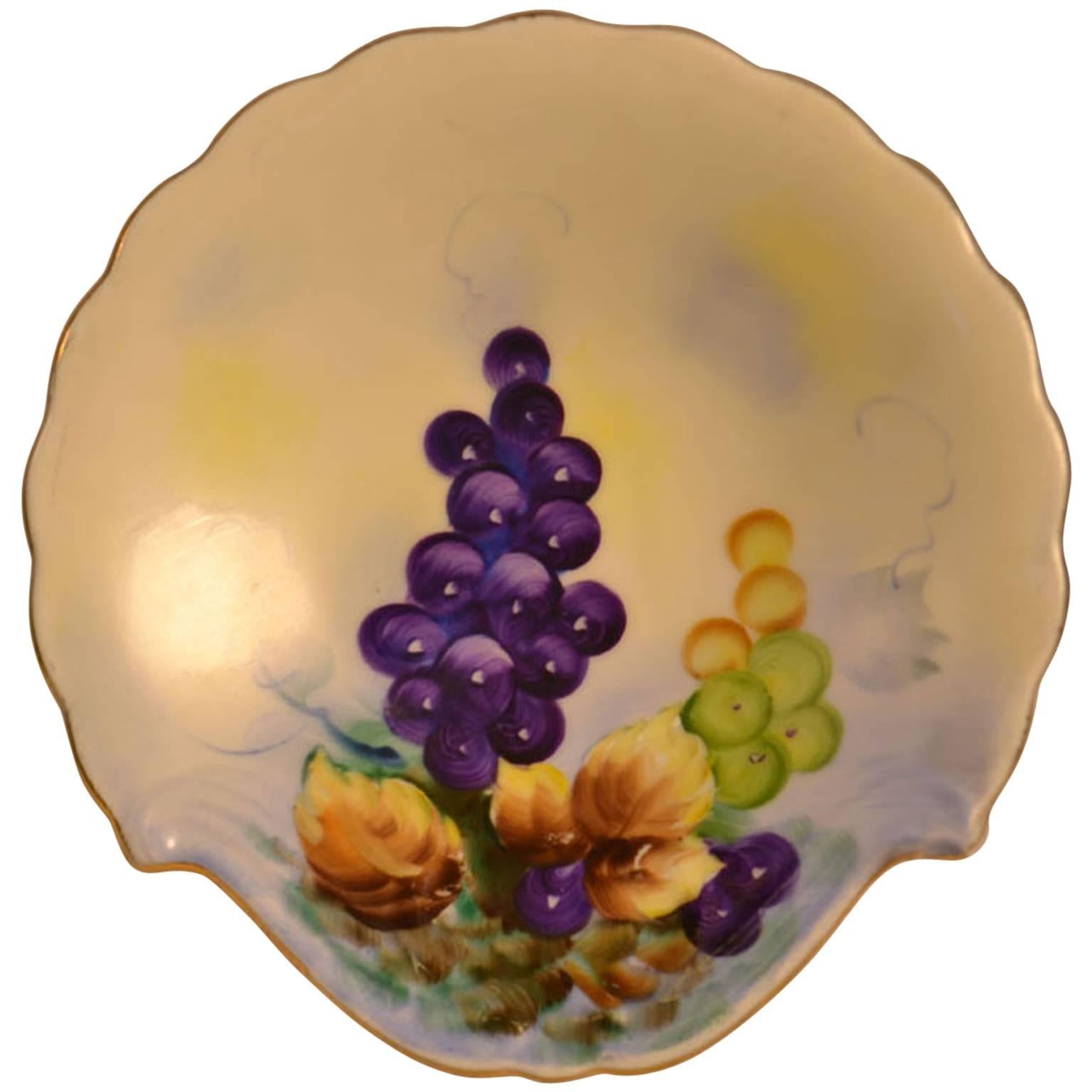 Lefton Hand-Painted Grape Dish with Scalloped Edge
