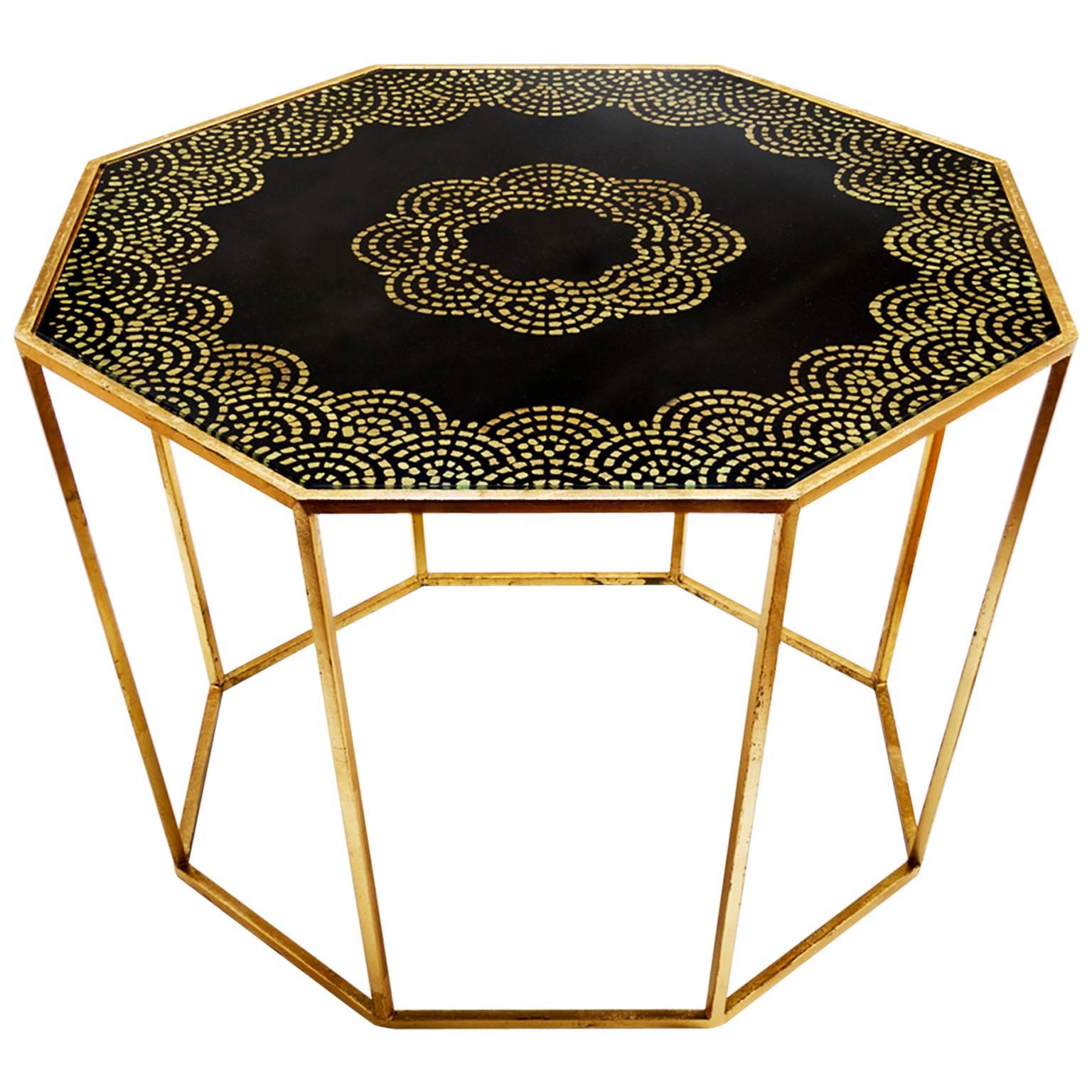 Hand-Painted Gold Leaf Octagonal Table For Sale
