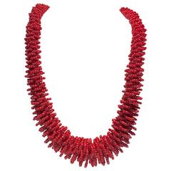 1960s Natural Coral Seed Bead Braided Necklace
