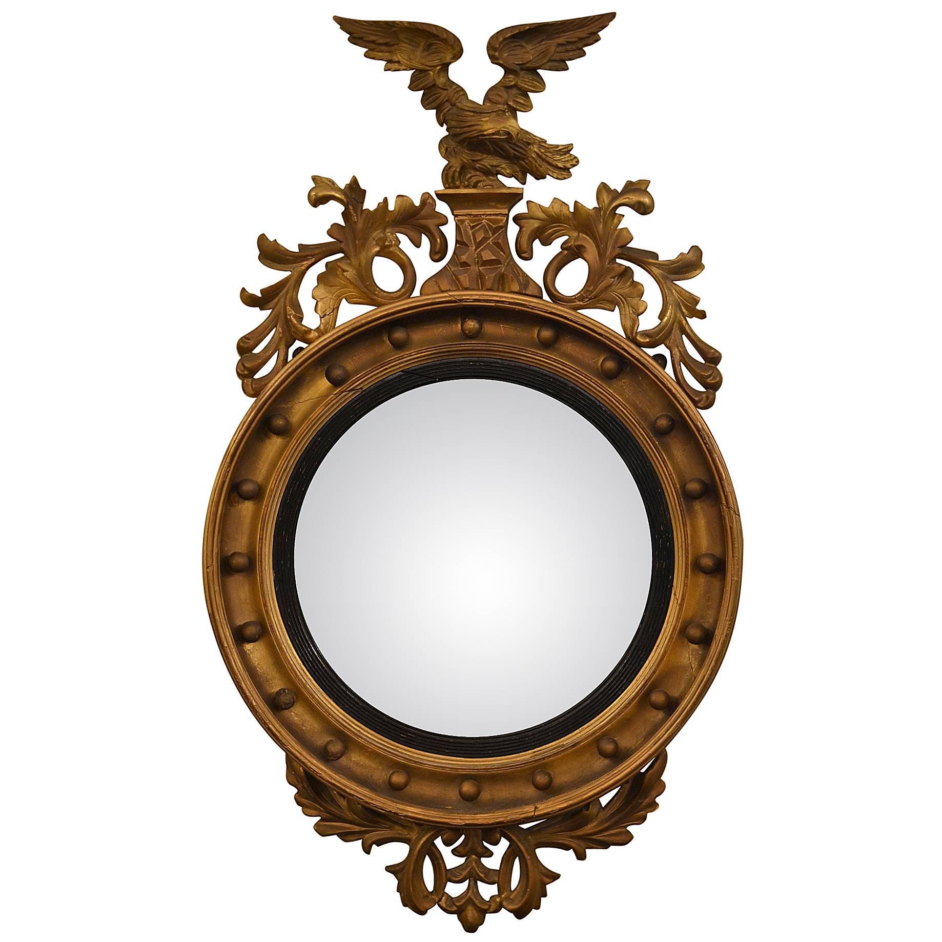 Antique English Convex Mirror, circa 1815-1830
