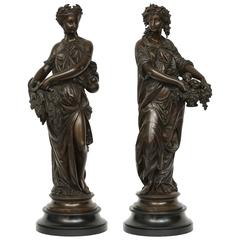 Véritable paire de statues en bronze françaises du 19ème siècle:: signées E. Dubois