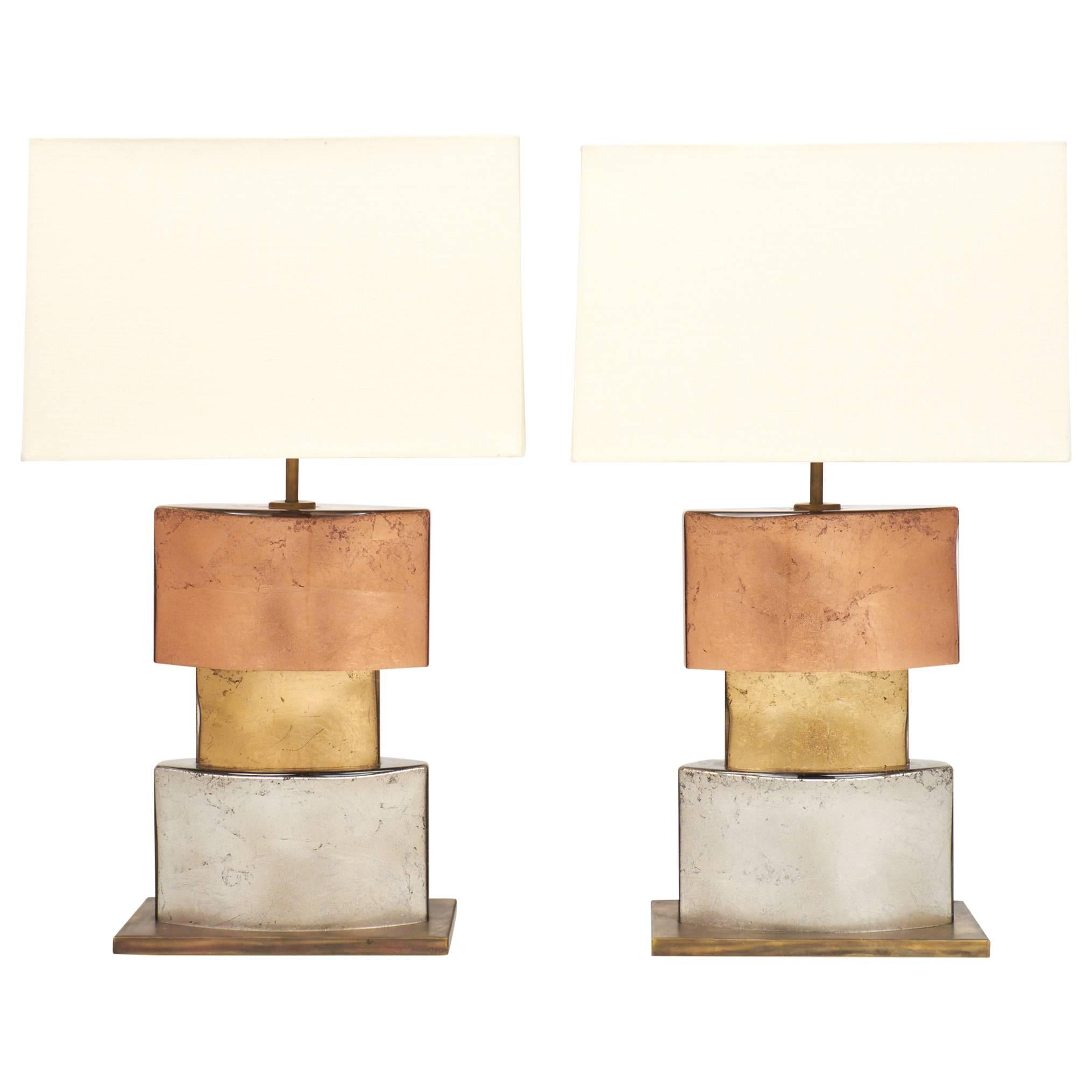 Pair of Murano Metallics Glass Table Lamps