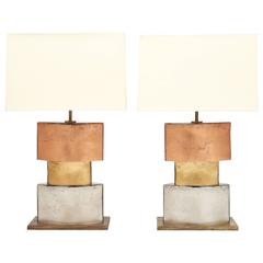 Pair of Murano Metallics Glass Table Lamps