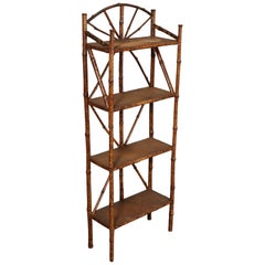 Aesthetic Movement Faux Tortoise Shell Bamboo and Grasscloth Etagere / Bookshelf