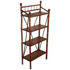 English Victorian Scorched Bamboo Four Shelf Curio / Etagere / Bookshelf
