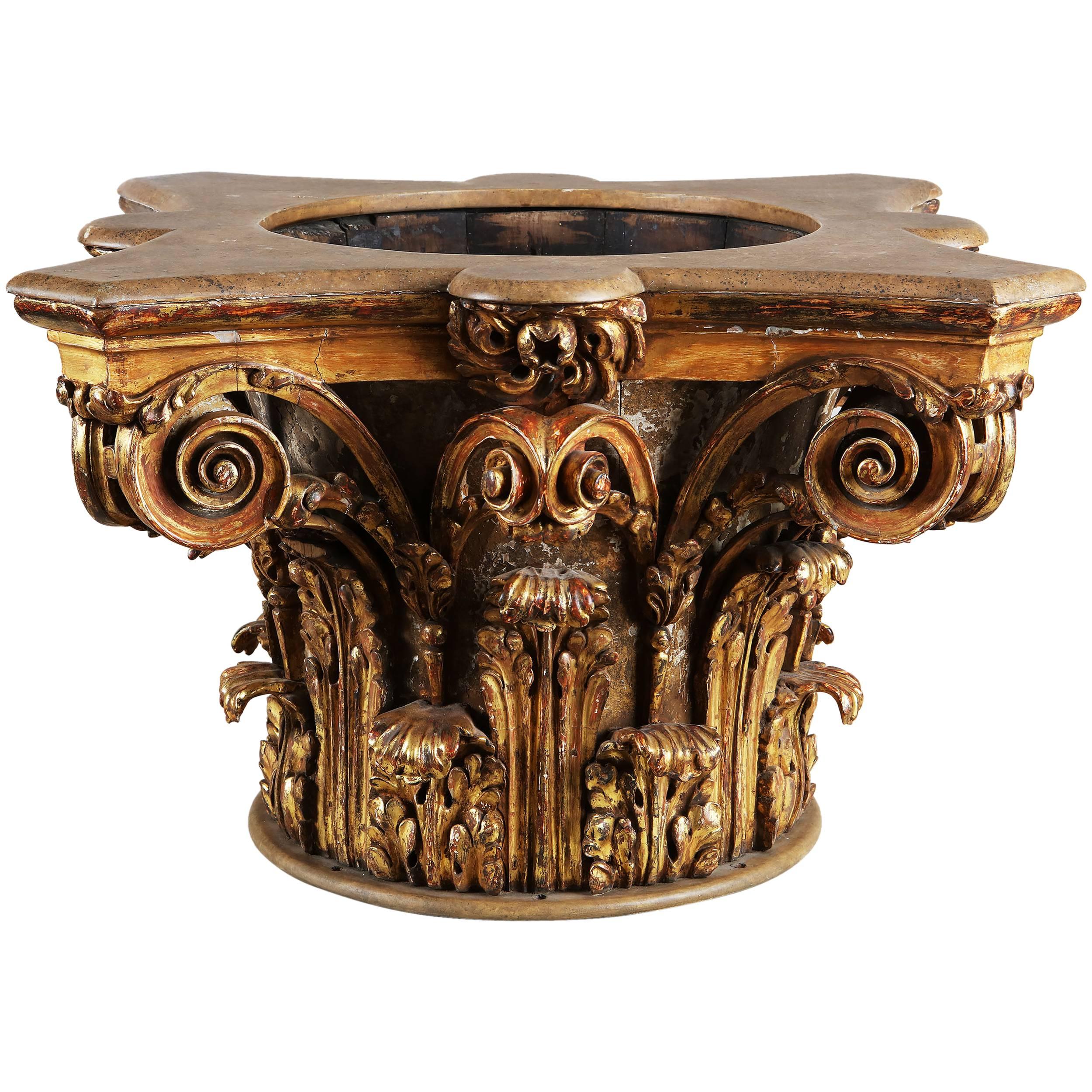 Carved Giltwood Corinthian Capital Jardiniere Planter For Sale