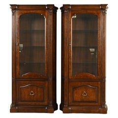 Davis Cabinet Co. French Regency Louis XVI Cherry Wood Lighted Bookcases, Pair