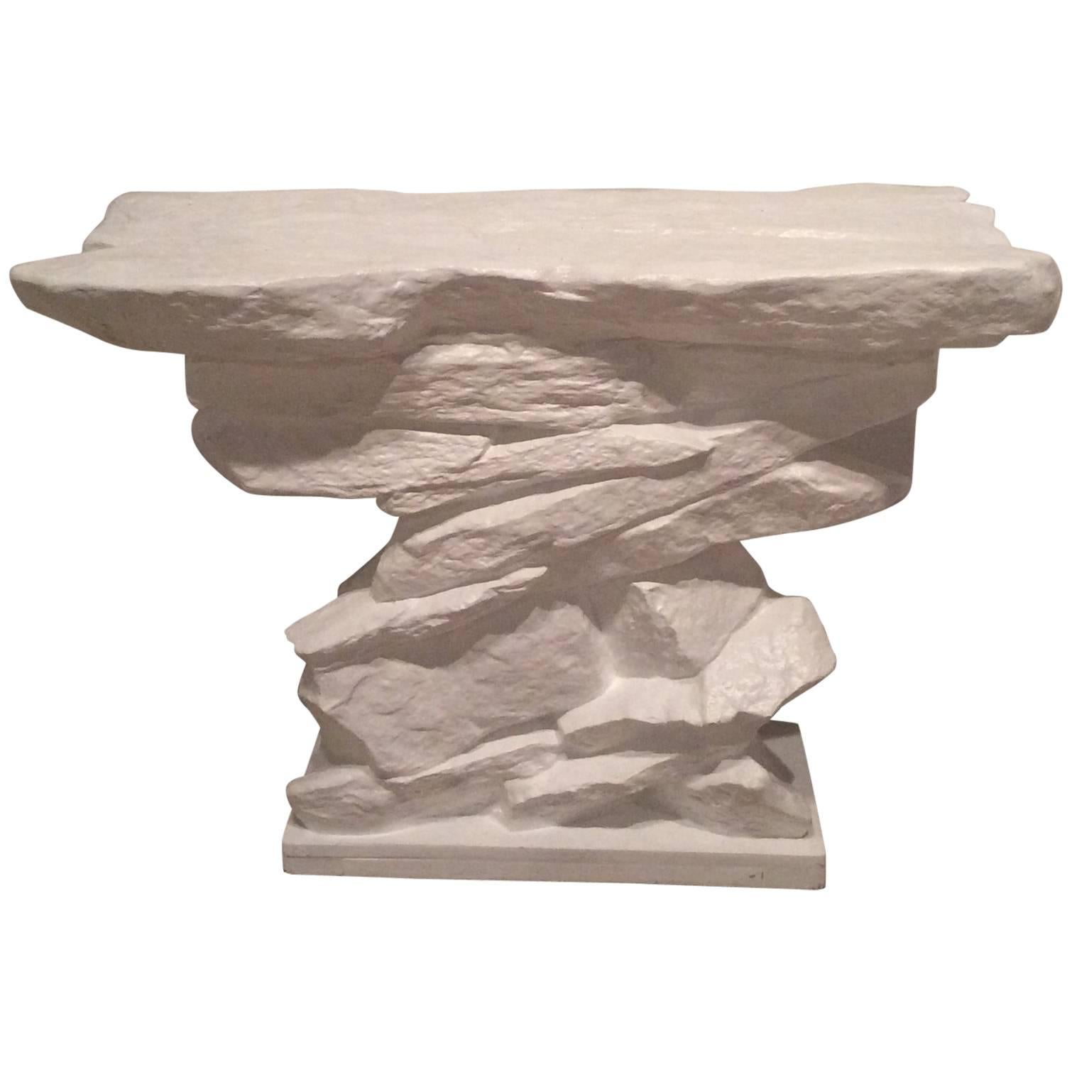 Vintage Sirmos Stacked Rock Stone Console Table Mid-Century Modern Quarry