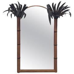 Palm Beach Frond Leaf Wall Mirror Vintage Metal Tole Tropical Island Arched