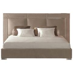 Sigma Bed with Low Headboard, Leather Upholstery Bronze or Steel Frame 7
