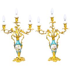 Antique Pair of Sèvres Porcelain Ormolu Candelabra, circa 1900