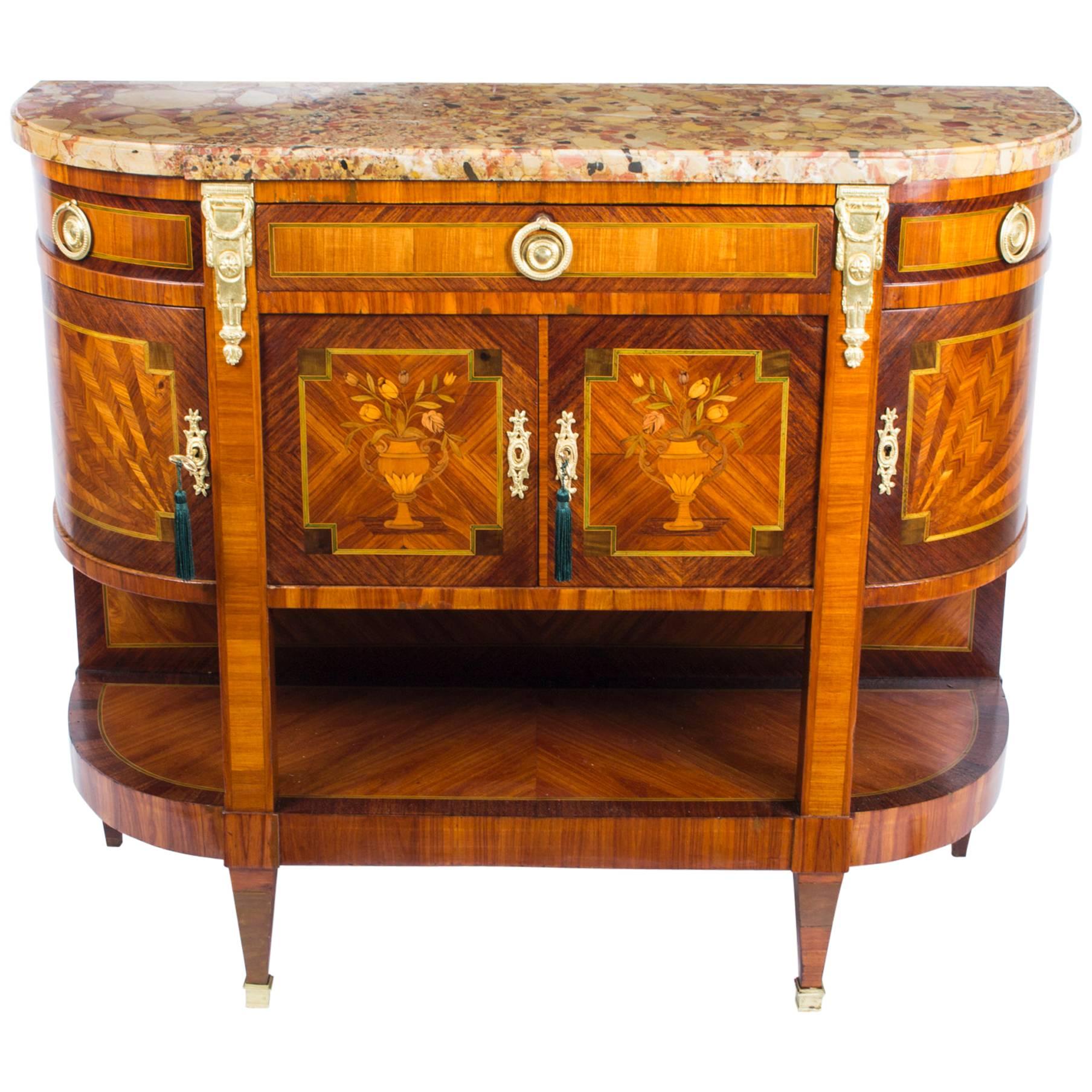 19th Century French Marquetry Sideboard Marble Top