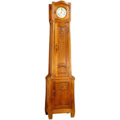Emile Bernaux, a Carved Wood Grandfather Clock with Bronze Handles, Signed Antique Emile Bernaux, a Carved Wood Grandfather Clock with Bronze Handles, Signed
