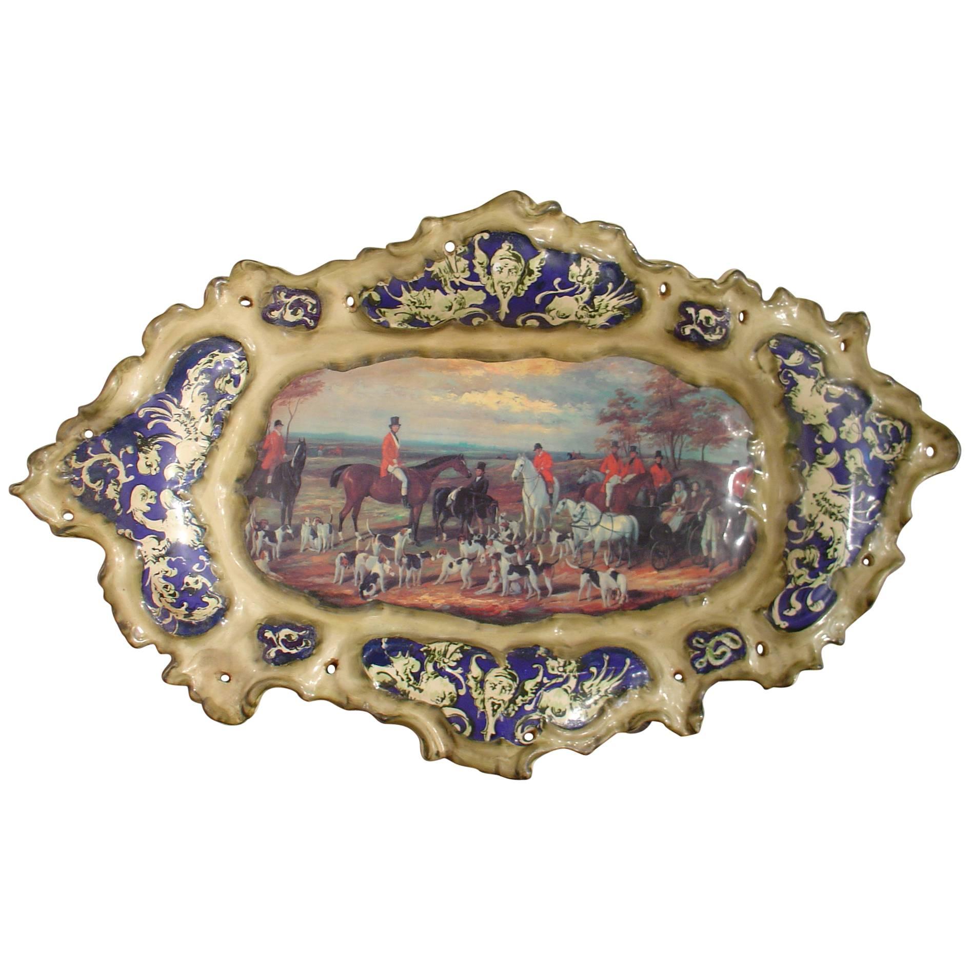 Hand-Painted French Platter Depicting an English Hunt Scene, 1900s