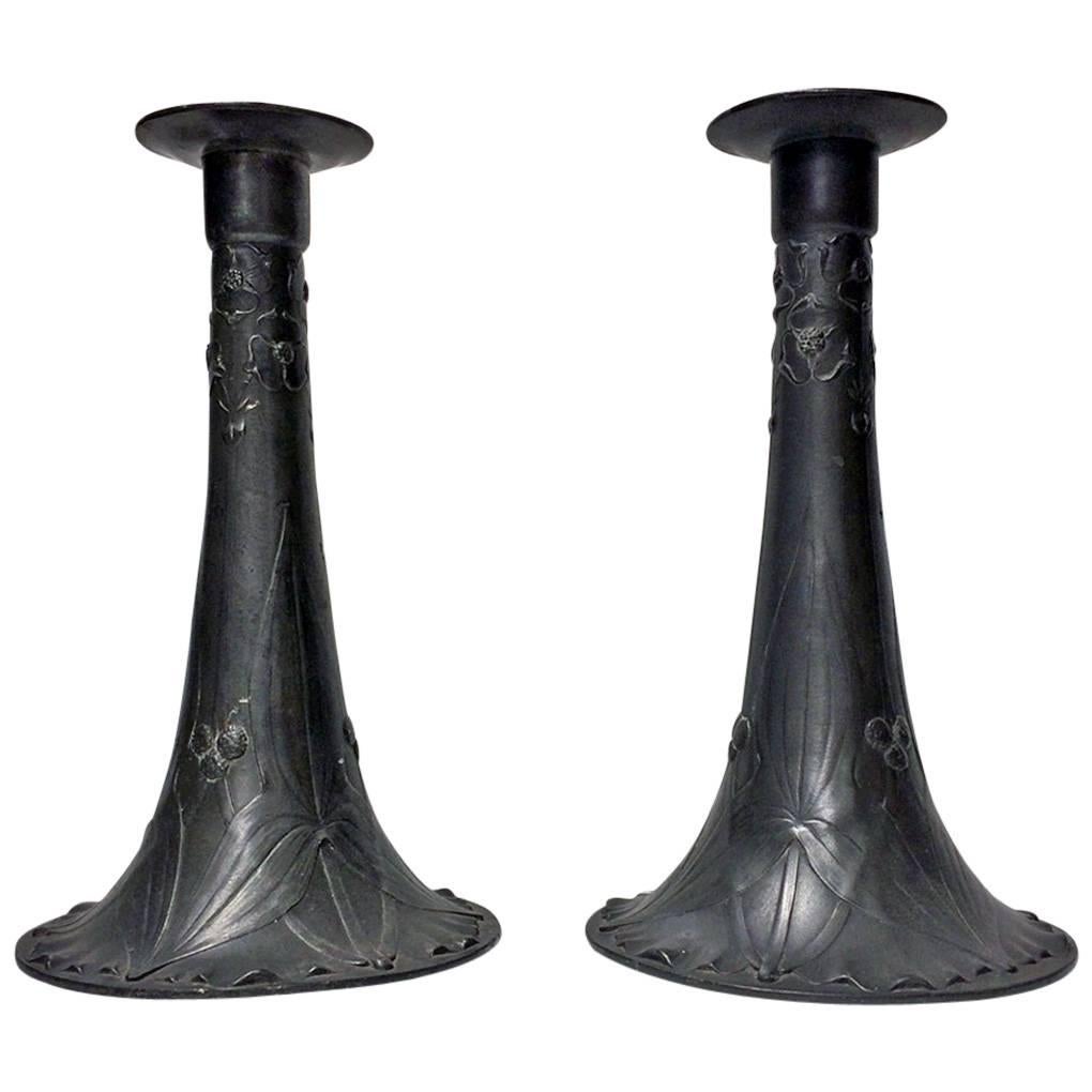 Pair of Kayserzinn Pewter Candlesticks, Germany, circa 1900