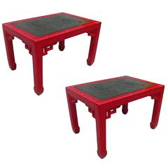 Pair of Red Lacquer Chinoiserie Side Tables