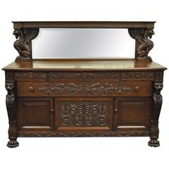 Victorian Quartersawn Oak Figural Sideboard and Mirror with Lions and Griffins 9