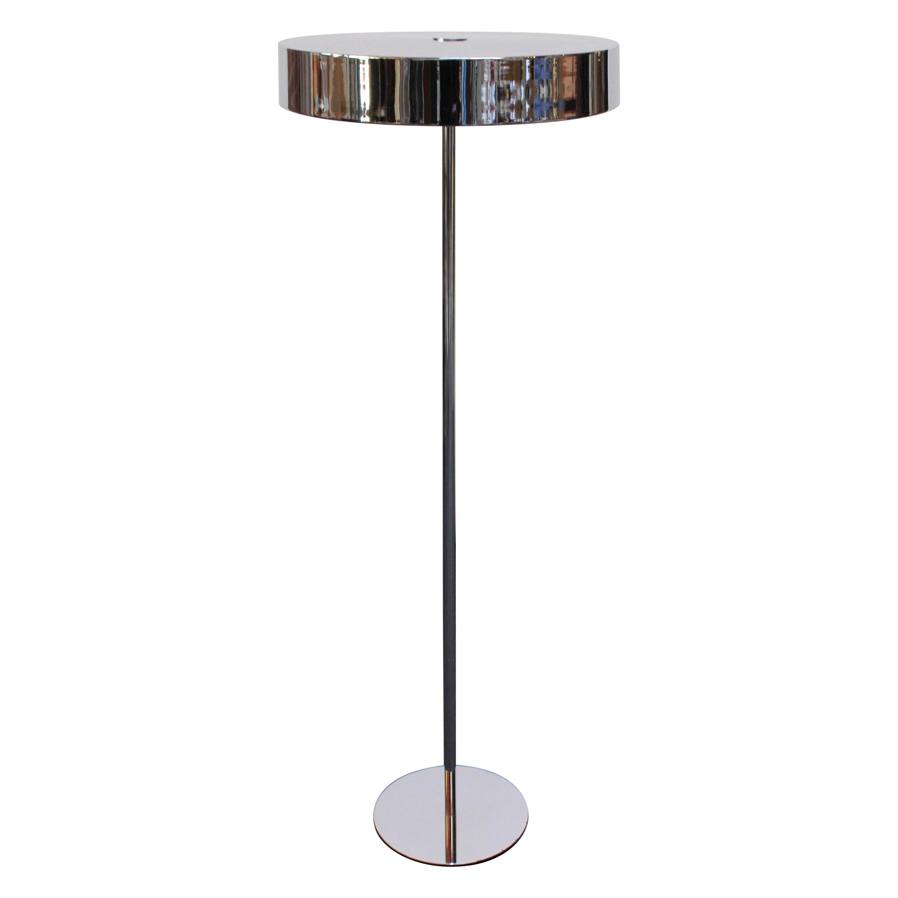 Mid-Century American Modern Chrome Floor Lamp with Oversized Cylindrical Shade For Sale