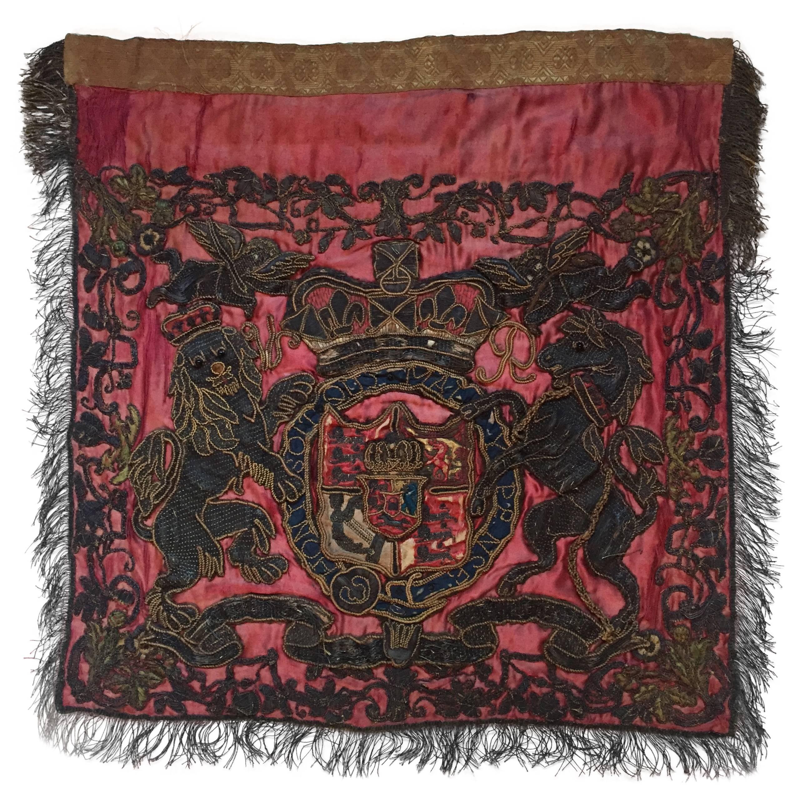William IV Trumpet Banner of the Household Cavalry, Metallic Embroidery on Silk